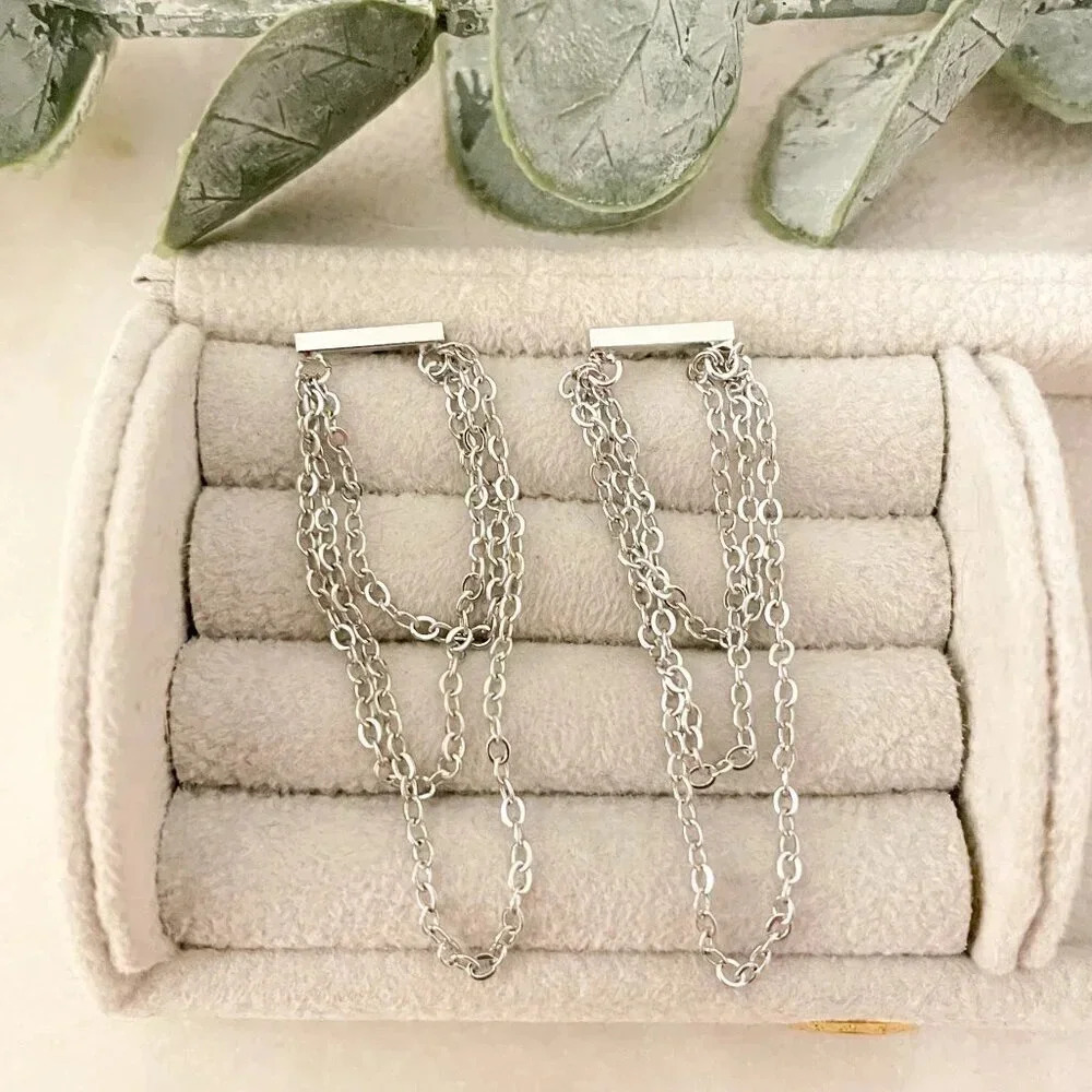 925 Sterling Silver Dangle Chain Earrings Bar Earrings Long Drop Earrings